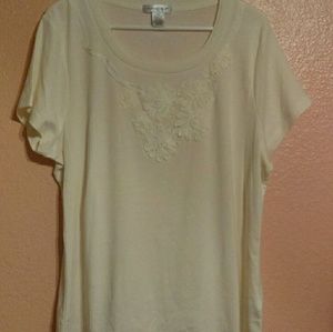 August Silk ivory Tee w/ribbon flowers